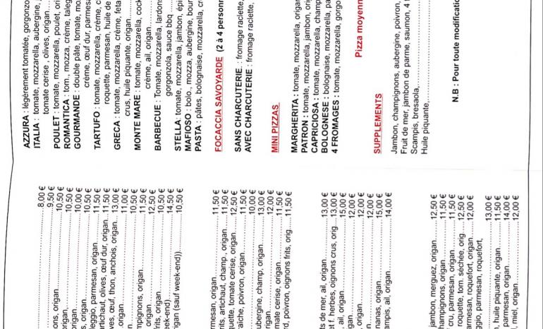 Carte Pizzeria Bambino